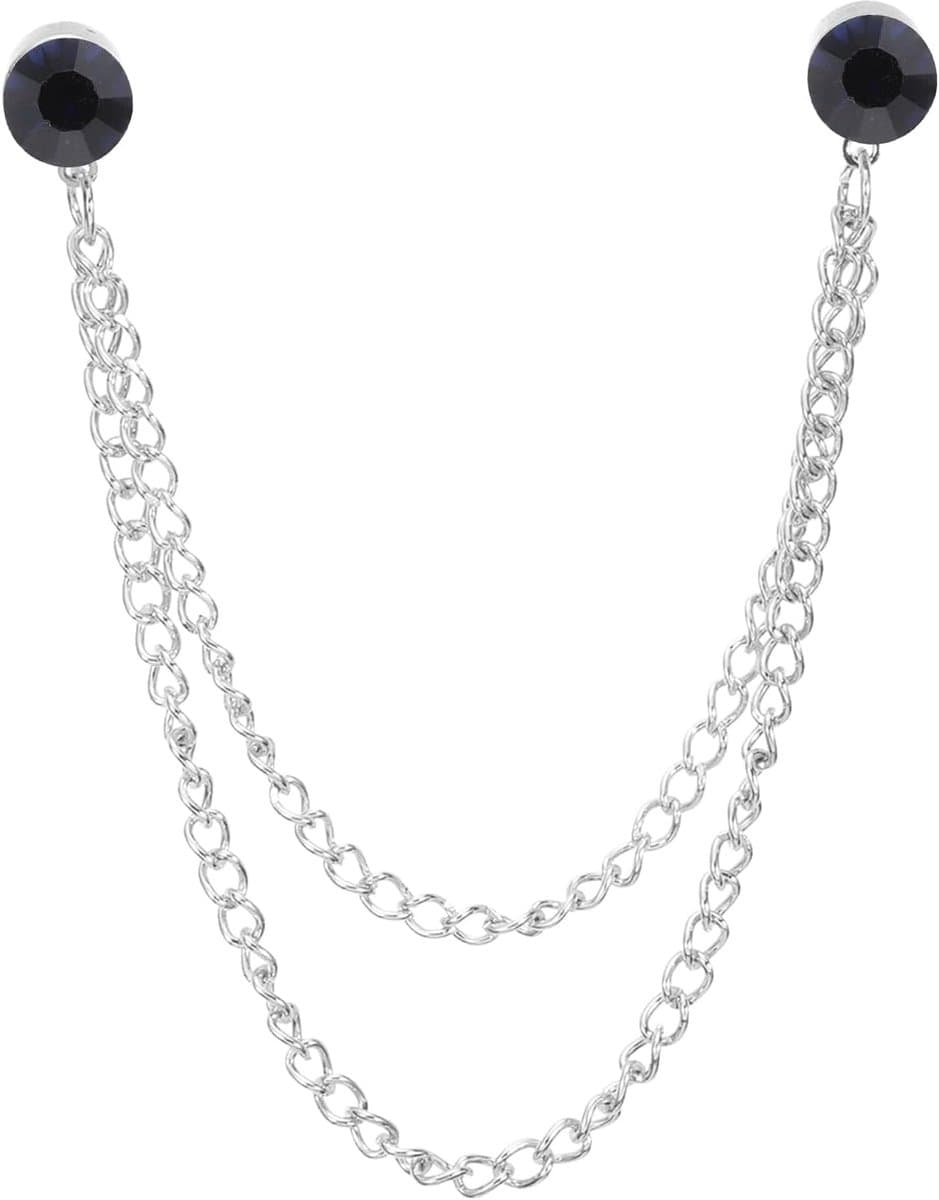 Rhinestone Ketting Broch Pins, Ronde Kristallen Kwastje Ketting Hangende Mode Kristal Revers Speldjes voor Vrouwen Mannen Kleding Mantel Hoed Tas Zilverkleurig (Donkerblauw) — afbeelding 1