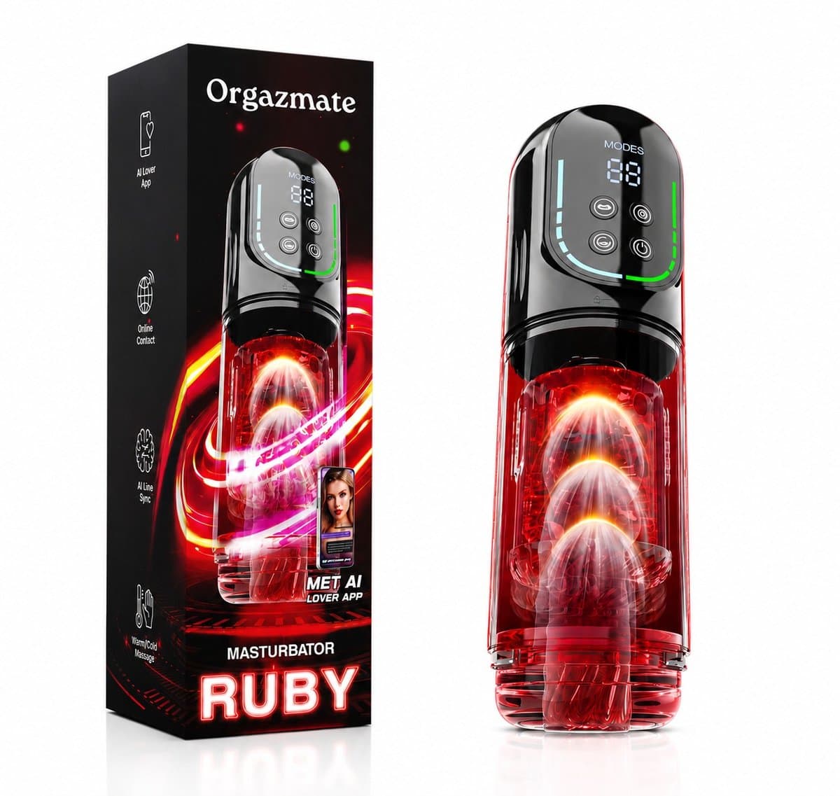 Orgazmate Ruby de Masturbator voor Man - Sex Toys voor Mannen - Met AI Lover App - Blowjob Simulator - Masturbators Electrisch - 343 Verschillende Modes - Pocket Pussy - Automatisch - USB-C Oplaadbaar - Zwart — afbeelding 1