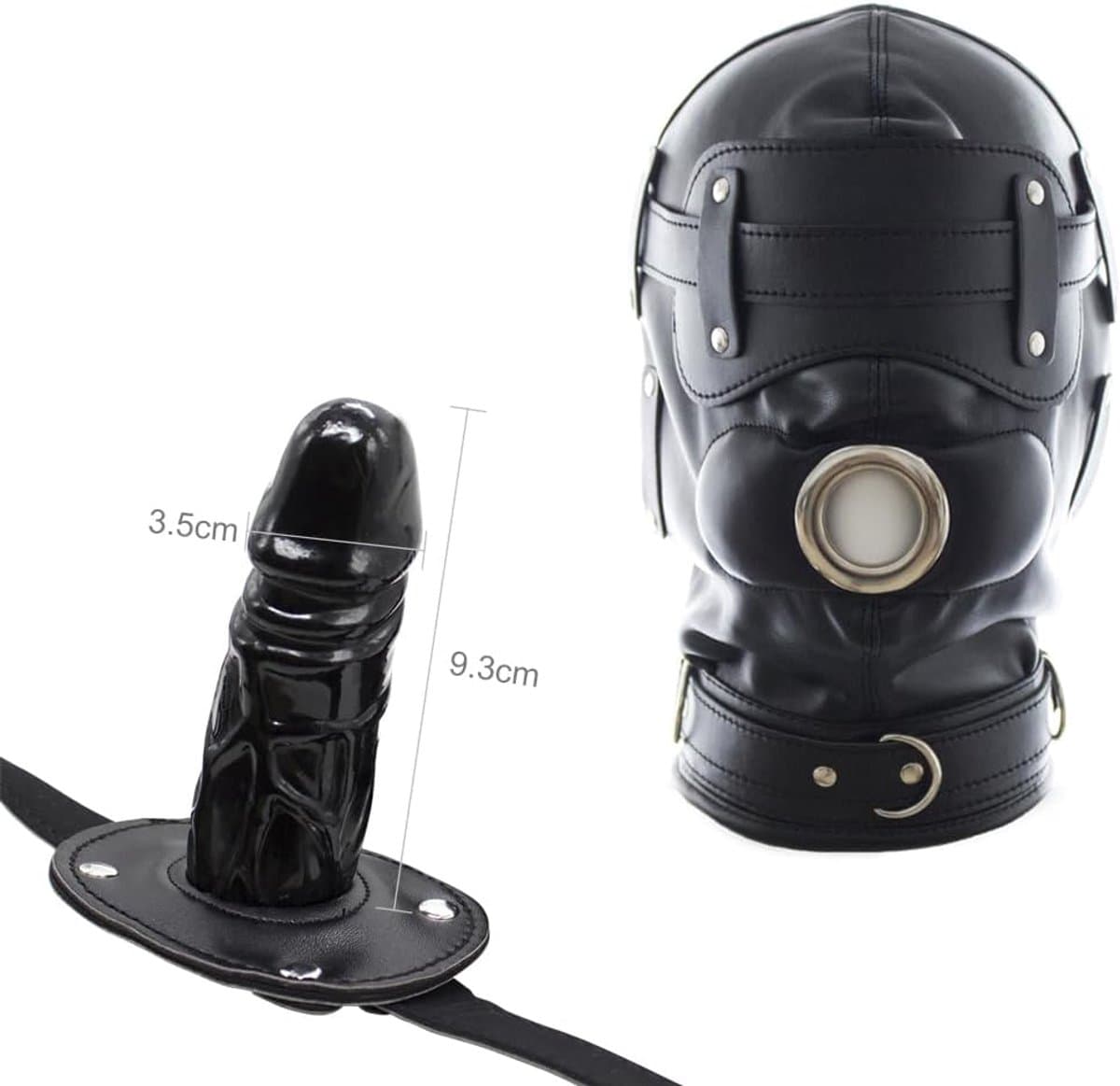 Lzwintrading – SM Bondage - BDSM - Bondage Mask - Zwart PU Leren Bondage masker met Dildo Gag & oogbedekking - Sex Toys voor Vrouwen Koppels - Seksspeeltjes — afbeelding 1