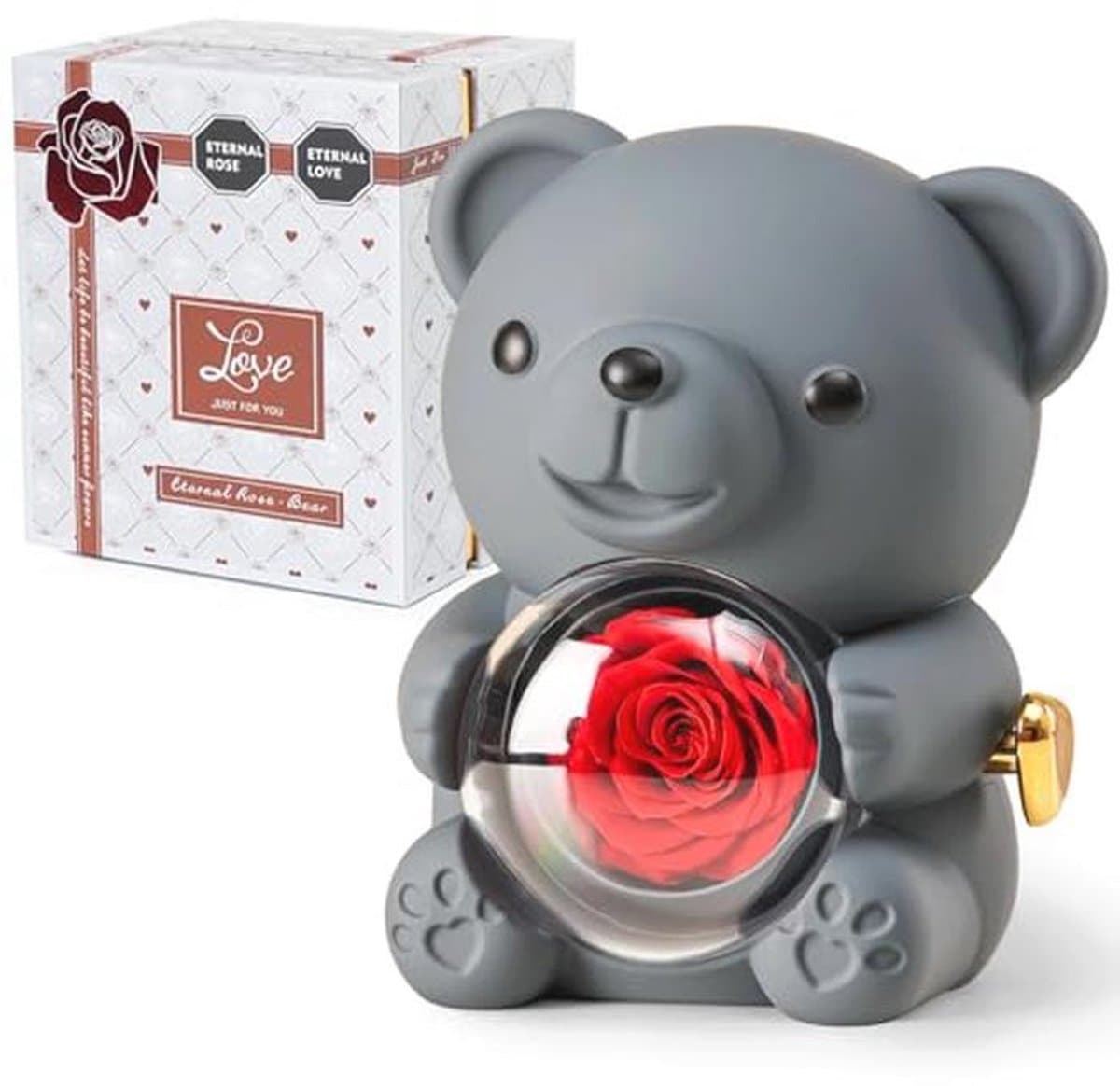 Romantische beer met geconserveerde roos en elegante geschenkdoos - Perfect cadeau voor Valentijnsdag, Moederdag en bruiloften — afbeelding 1