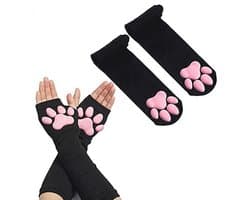 Kawaii Poot Kostuum Set - 3D Vingerloze Kat Klauw Handschoenen en Sokken voor Dames