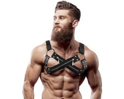 FETISH SUBMISSIVE ATTITUDE™ - ADJUSTABLE NEOPRENE CROSS-OVER CHEST BULLDOG HARNESS WITH ZIPPERS FOR MEN | BDSM | FETISH | BONDAGE | MAN BODY HARNESS