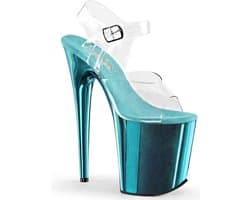 Pleaser - FLAMINGO-808 Sandaal met enkelband, Paaldans schoenen - Paaldans schoenen - 38 Shoes - Blauw/Transparant
