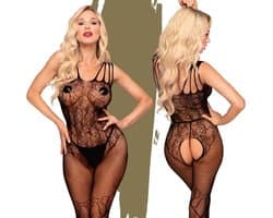 Penthouse Lingerie Dirty Mind - Erotische Catsuit - Maat XL - Zwart