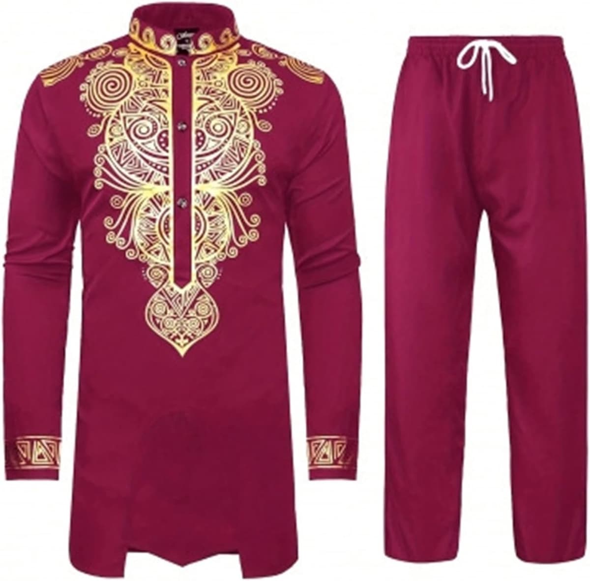 Kostuum voor moslimmannen, casual, modieus, warme gouden jas en broek, 2 sets — afbeelding 1