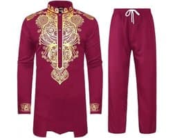Kostuum voor moslimmannen, casual, modieus, warme gouden jas en broek, 2 sets