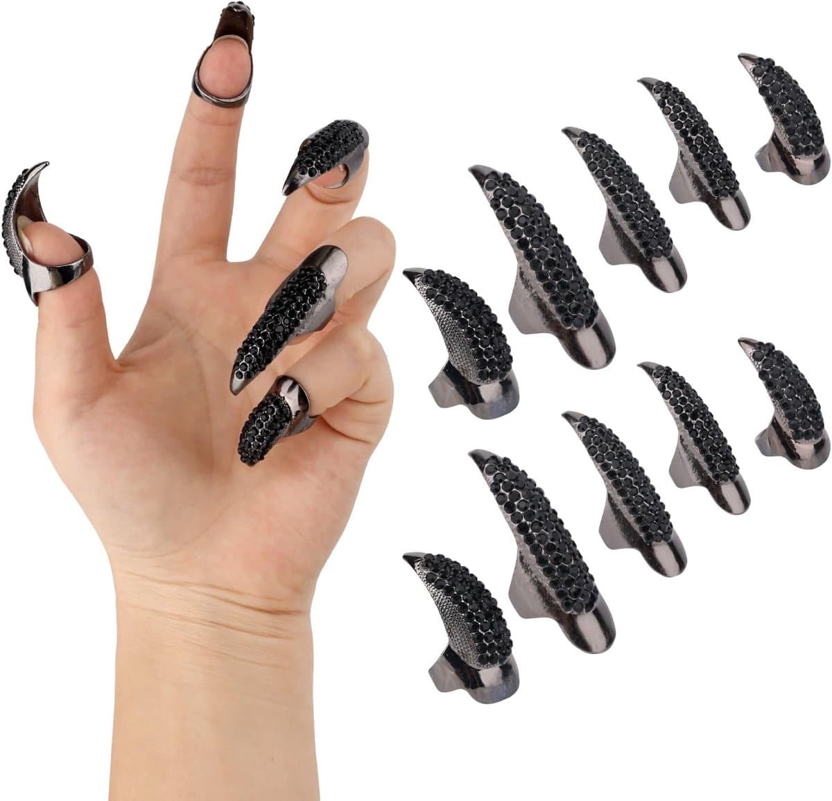 10st Halloween Klauwnagels, Metaal Punk Stijl Vingerklauwen Ringen Lange Nagel Cosplay Dames Halloween Kostuum Accessoires voor Carnaval Vampier Kat Wolf Cosplay — afbeelding 1