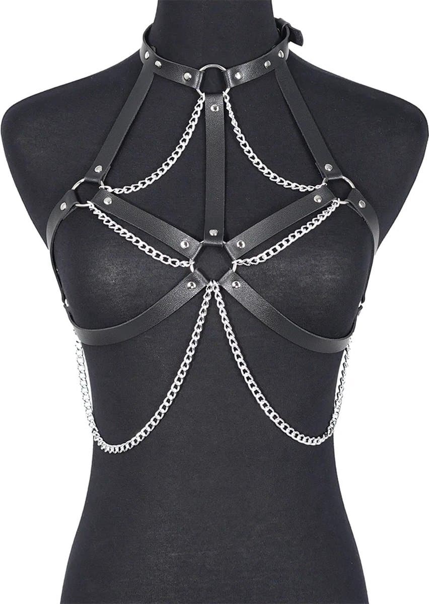 WiseGoods Premium Sexy Body Chain - SM Sex Accessoires - Sex Toys - Lingerie - Erotisch - Erotiek Riemen - Cadeau - Zwart / Zilver — afbeelding 1