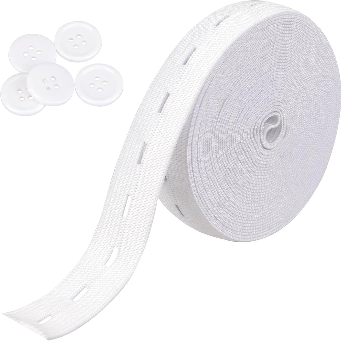 Elastische band voor het naaien, 1,9 cm elastische band koord met knoopsgaten hoge elasticiteit gebreide banden spoel broek taille spanner met 5 stuks 18mm witte knopen, doe-het-zelf — afbeelding 1