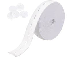 Elastische band voor het naaien, 1,9 cm elastische band koord met knoopsgaten hoge elasticiteit gebreide banden spoel broek taille spanner met 5 stuks 18mm witte knopen, doe-het-zelf