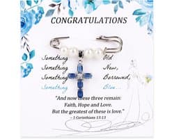 Speld voor Bruid, Delicate Bruidsboeket Broche met Parel en Kruis Bedel voor Bruid Bruiloft Aandenken Cadeau