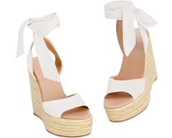 Espadrilles voor dames, met sleehak, open teen, hakken, plateau, zomer, veterschoenen