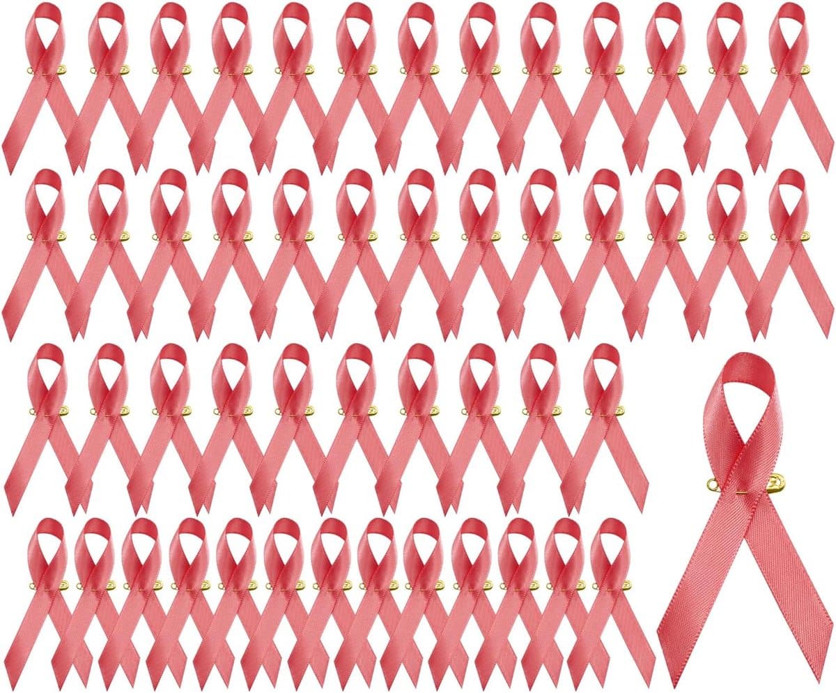 50 stuks rode satijnen bewustzijnslinten met veiligheidsspelden voor de strijd tegen aids en hiv, 3,6 x 7,6 cm, bewustzijnslint reversspeldjes voor wereldaidsdag lint toenemende aandacht en verzorging — afbeelding 1