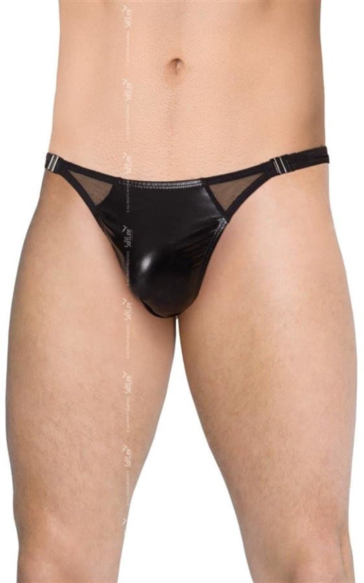 SoftLine Collection - Sexy wetlook heren string met sluiting aan de zijkant zwart M/L — afbeelding 1