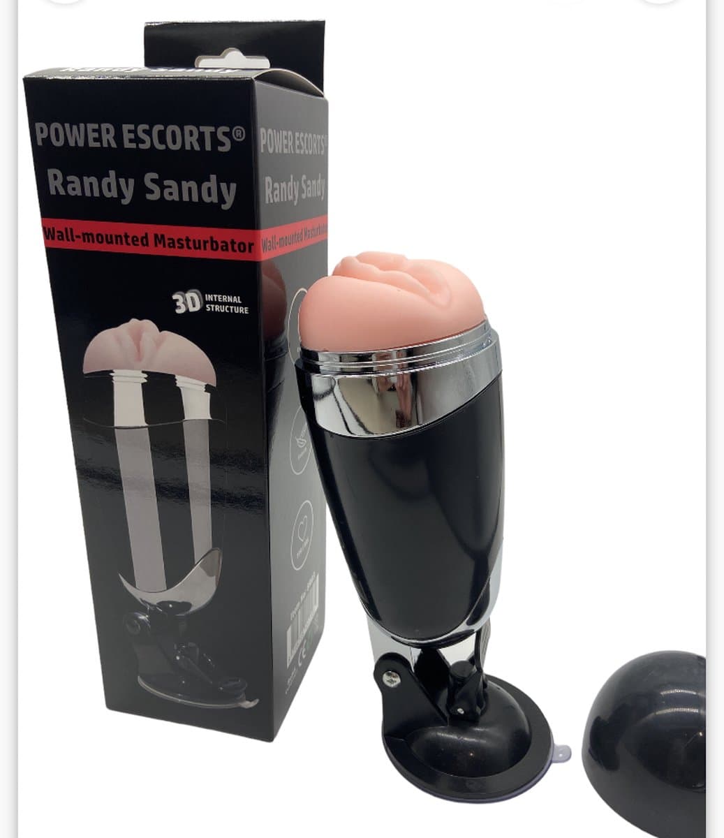 Power Escorts - Randy Sandy - Vibrerende Masturbator met Zuignap - Seksspeeltje voor Mannen - Penis & Eikel Vibrator - Kunst Vagina - Masturbators - 22 cm - gave cadeaubox van Power Escorts - BR03 - Zwart - beige — afbeelding 1