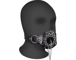 Shots Open Mouth Gag met Stop – Verstelbare BDSM Mondknevel met Hoofdtuig – Zwart