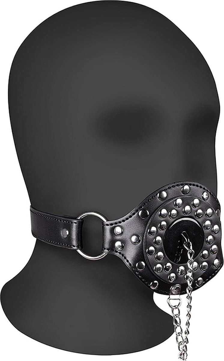 Shots Open Mouth Gag met Stop – Verstelbare BDSM Mondknevel met Hoofdtuig – Zwart — afbeelding 1