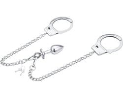 RVS Handboeien met buttplug - Sleutel en Slot - BDSM - Ketting - Zilver