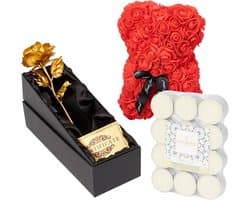 Rozenbeer Cadeaupakket - Romantisch Pakket - Cadeau Geven - Kant en klaar - 25cm Beer - Rood