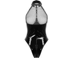 Glanzende Catsuit Dames Lakleren Bodysuit met Ritssluiting - High Cut String
