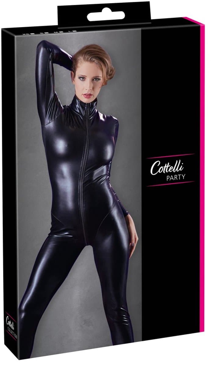 Cottelli Collection – Extravagante Catsuit met Lange Mouwen en Rits voor een Kinky Uitstraling – Maat XS – Zwart — afbeelding 1