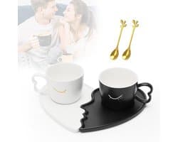 Kusjes Mok Set - Koffie Kopjes - Romantische Momenten - Uniek Ontwerp - 500ml Capaciteit - Wit