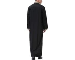 Islamitische gebedskleding voor mannen, moslimjurken voor heren, O-hals, lange mouwen, Dubai-gewaad, islamitisch kostuum (zwart, M)